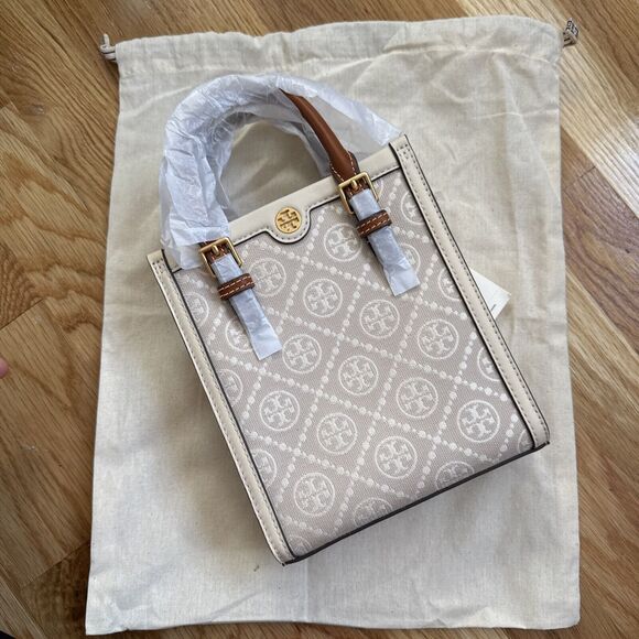 Tory Burch Ivory T Monogram Jacquard Mini Crossbody Tote